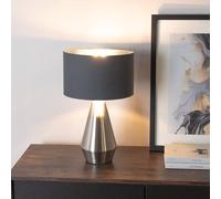 ValueLights Jax Charcoal & Chrome Shade Chrome Touch Table Lamp & Bulb