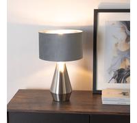 Valuelights Jax Chrome Dimmable Touch Table Lamp With Grey Velvet & Chrome Inner Lamp Shade Grey