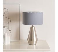 Valuelights Jax Chrome Dimmable Touch Table Lamp With Grey With Chrome Inner Lamp Shade