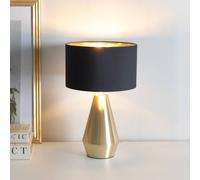 Valuelights Jax Gold Dimmable Touch Table Lamp With Fabric Drum & Gold Inner Lamp Shade In Black Black One Size