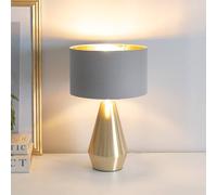 Jax Gold Dimmable Touch Table Lamp with Fabric Drum & Gold Inner Shade & Bulb ValueLights Grey One Size