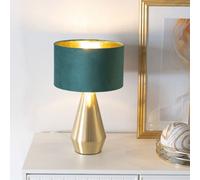 Valuelights Jax Gold Dimmable Touch Table Lamp With Forest Green Velvet With Gold Inner Lamp Shade And Led Bulb