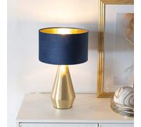 Valuelights Jax Gold Dimmable Touch Table Lamp With Navy Blue Velvet With Gold Inner Lamp Shade And Led Bulb