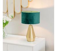 Valuelights Jax Gold Metal Touch Dimmer Table Lamp With Forest Green Velvet Shade