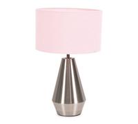 ValueLights Jax Brushed Chrome Dimmable Touch Table Lamp with Fabric Drum Shade in Baby Pink ValueLights Baby Pink
