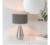 Valuelights Jax Silver Metal Touch Dimmer Table Lamp With Charcoal Grey Boucle Shade