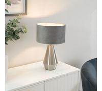 Valuelights Jax Silver Metal Touch Dimmer Table Lamp With Grey Velvet Shade