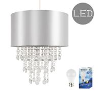 ValueLights Jesmond Grey Jewel Ceiling Pendant Shade With Warm White Bulb ValueLights Grey