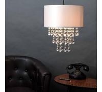 MiniSun | Modern Grey Ceiling Pendant Light Shades with Clear Acrylic Jewel Effect Droplets | Pendant Lights, Home Décor & Improvement Essential | Set of 2 | 32cm Shade Width