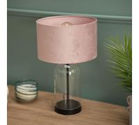 ValueLights Jessy Black Glass Table Lamp With Blush Pink Velvet Shade ValueLights Black