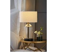 Glass and Black Metal Bedside Table Lamp with a Cream Boucle Lampshade Living Room Bedroom Light