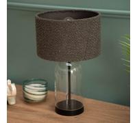 Glass Table Lamp with Boucle Shade Charcoal