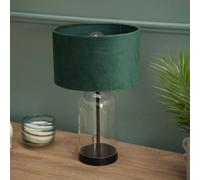 ValueLights | Glass and Black Metal Bedside Table Lamp with a Forest Green Velvet Lampshade | Home Décor, Bedside & Desk Lamp