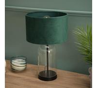 ValueLights | Glass and Black Metal Bedside Table Lamp with a Forest Green Velvet Lampshade | Home Décor, Bedside & Desk Lamp