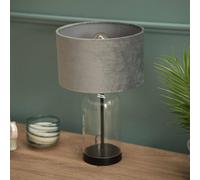 ValueLights | Glass and Black Metal Bedside Table Lamp with a Grey Velvet Lampshade | Home Décor, Bedside & Desk Lamp