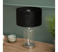 ValueLights | Glass and Silver Chrome Table Lamp with a Black Velvet Lampshade | Home Décor, Bedside & Desk Lamp
