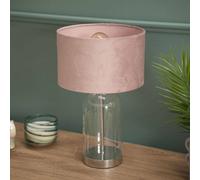 ValueLights | Glass and Silver Chrome Metal Table Lamp with a Blush Pink Velvet Lampshade | Home Décor, Bedside & Desk Lamp
