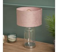 ValueLights | Glass and Silver Chrome Metal Table Lamp with a Blush Pink Velvet Lampshade | Home Décor, Bedside & Desk Lamp
