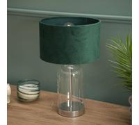 ValueLights | Glass and Silver Chrome Table Lamp with a Forest Green Velvet Lampshade | Table Lamps, Home Décor & Improvement Essential