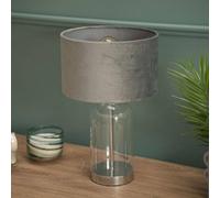 ValueLights | Glass and Silver Chrome Table Lamp with a Grey Velvet Lampshade | Home Décor, Bedside & Desk Lamp
