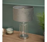 Valuelights Jessy Glass And Silver Chrome Metal Bedside Table Lamp With A Grey Velvet Lampshade