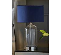 ValueLights | Glass and Silver Chrome Metal Table Lamp with a Navy Blue Velvet Lampshade | Home Décor, Bedside & Desk Lamp