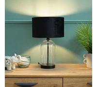 Valuelights Jessy Glass And Black Metal Bedside Table Lamp With A Black Velvet Lampshade - Bulb Included