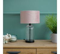Valuelights Jessy Glass And Black Metal Bedside Table Lamp With A Blush Pink Velvet Lampshade