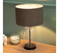 Valuelights Jessy Glass And Black Metal Bedside Table Lamp With A Charcoal Grey Boucle Lampshade