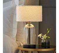 Valuelights Jessy Glass And Black Metal Bedside Table Lamp With A Cream Boucle Lampshade - Bulb Included