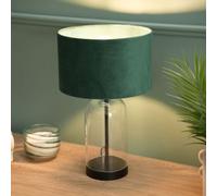 Valuelights Jessy Glass And Black Metal Bedside Table Lamp With A Forest Green Velvet Lampshade