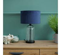 ValueLights | Glass and Black Metal Bedside Table Lamp with a Navy Blue Velvet Lampshade | Home Décor, Bedside & Desk Lamp