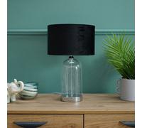 Valuelights Jessy Glass And Silver Chrome Metal Bedside Table Lamp With A Black Velvet Lampshade - Bulb Included