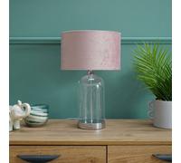 Valuelights Jessy Glass And Silver Chrome Metal Bedside Table Lamp With A Blush Pink Velvet Lampshade - Bulb Included