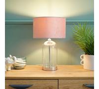 Valuelights Jessy Glass And Silver Chrome Metal Bedside Table Lamp With A Blush Pink Velvet Lampshade