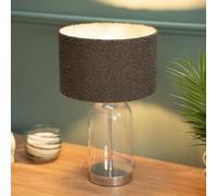 Valuelights Jessy Glass And Silver Chrome Metal Bedside Table Lamp With A Charcoal Grey Boucle Lampshade