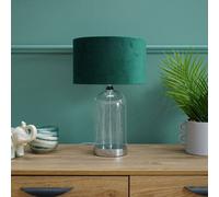 Valuelights Jessy Glass And Silver Chrome Metal Bedside Table Lamp With A Forest Green Velvet Lampshade - Bulb Included