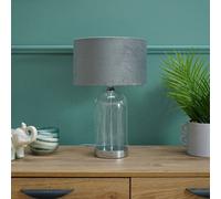 Valuelights Jessy Glass And Silver Chrome Metal Bedside Table Lamp With A Grey Velvet Lampshade - Bulb Included