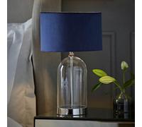 Valuelights Jessy Glass And Silver Chrome Metal Bedside Table Lamp With A Navy Blue Velvet Lampshade