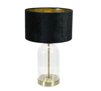 Jessy Glass with Gold Trim Table Lamp with Velvet Drum with Gold Inner Shade ValueLights Black One Size