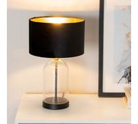 ValueLights Jessy Black Velvet & Gold Shade Glass & Black Table Lamp & Bulb