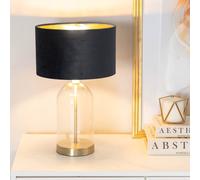 Valuelights Jessy Glass With Gold Trim Table Lamp With Velvet Drum With Gold Shade & Bulb In Black Black One Size
