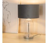 Jessy Glass with Silver Table Lamp with Grey Velvet & Chrome Inner Shade & Bulb ValueLights Grey One Size