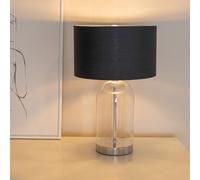 ValueLights Jessy Glass with Silver Trim Table Lamp with Fabric Drum with Chrome Inner Shade in Black ValueLights Black