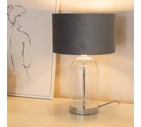 Jessy Glass with Silver Trim Table Lamp with Grey Velvet & Chrome Inner Shade ValueLights Grey One Size
