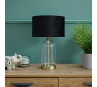 ValueLights | Glass and Gold Metal Table Lamp with a Black Velvet Lampshade | Home Décor, Bedside & Desk Lamp
