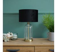 ValueLights | Glass and Gold Metal Table Lamp with a Black Velvet Lampshade | Home Décor, Bedside & Desk Lamp
