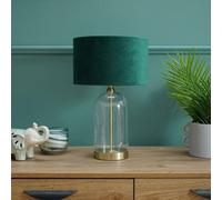 ValueLights | Glass and Gold Metal Table Lamp with a Forest Green Velvet Lampshade | Home Décor, Bedside & Desk Lamp
