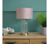 ValueLights | Glass and Gold Metal Table Lamp with a Pink Velvet Lampshade | Home Décor, Bedside & Desk Lamp