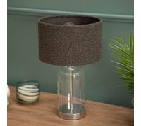 ValueLights | Glass and Silver Chrome Metal Bedside Table Lamp with a Charcoal Grey Boucle Lampshade | Home Décor, Bedside & Desk Lamp